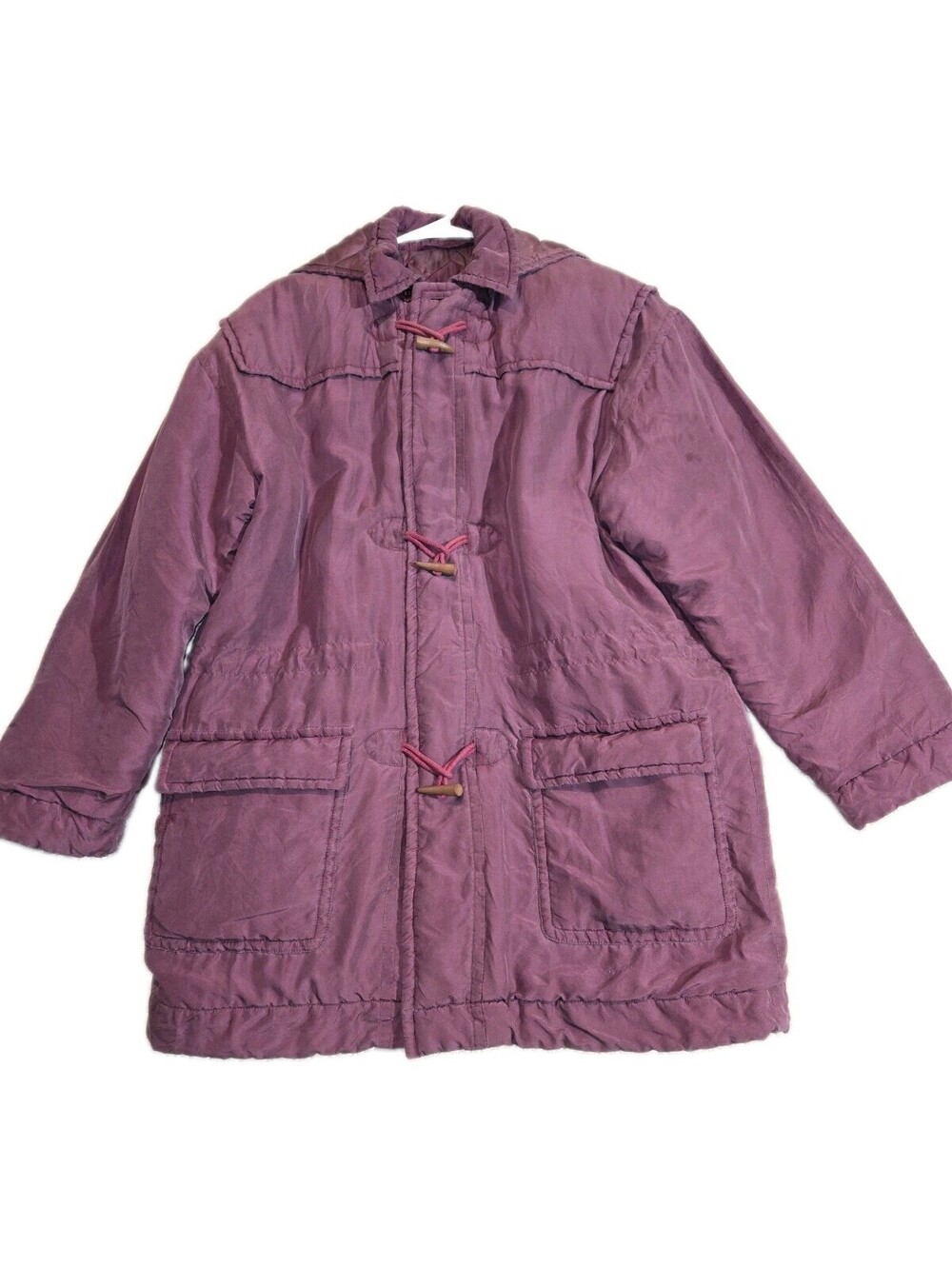 Bisbee 💯 washed Silk Jacket/parka Vtg Plum Full Zip Toggle Buttons Hooded...